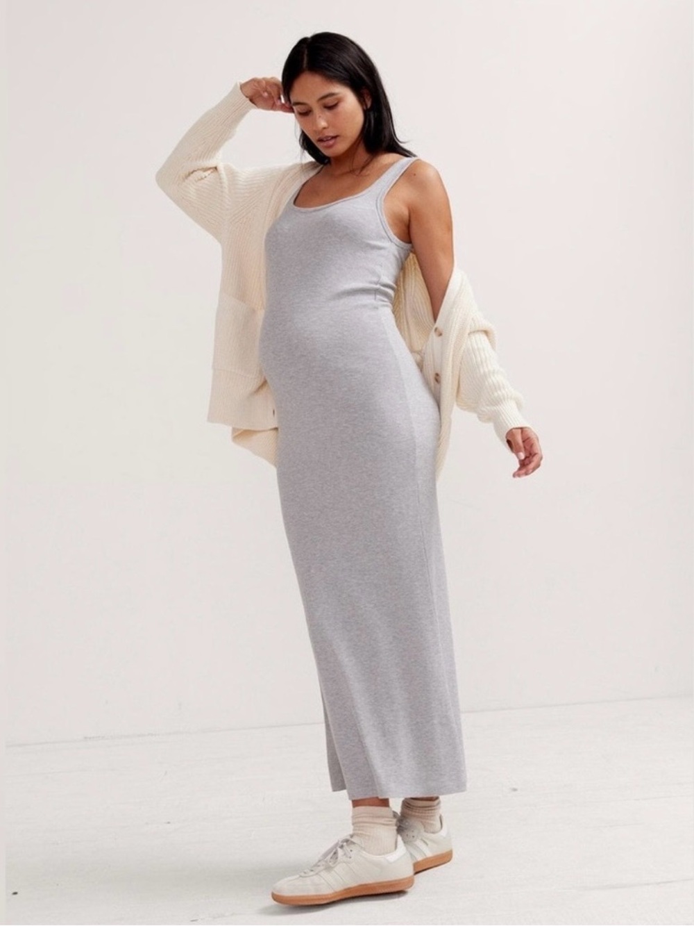 Hatch Light Gray Rib Knit Sleeveless Maxi Dress